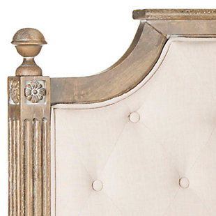 The fine antiques in a famous boutique hotel in Zurich inspired the finely crafted woodwork of this regally appointed headboard. A designer favorite, it’s upholstered with tufted linen in a timeless palette to complement tasteful interiors.Made with wood | Upholstered with beige tufted linen over padding | Headboard only | Assembly required