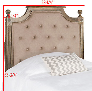The fine antiques in a famous boutique hotel in Zurich inspired the finely crafted woodwork of this regally appointed headboard. A designer favorite, it’s upholstered with tufted linen in a timeless palette to complement tasteful interiors.Made with wood | Upholstered with taupe tufted linen over padding | Headboard only | Assembly required