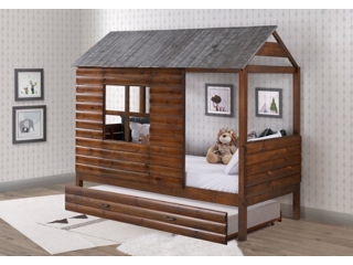 Donco Kids Log Cabin Low Loft with Trundle Bed