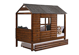 Donco Kids Twin Log Cabin Low Loft In Rustic Walnut/Rustic Silver Finish W/Twin Trundle Bed, , large