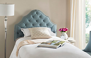 Arebelle Twin Upholstered Panel Headboard, Sky Blue, rollover