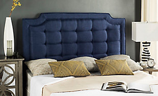 The crown jewel of the Upper East Side, the redesign of Manhattan’s most elite stay inspired this contemporary upholstered headboard. Its chic tufting creates an expanse of modern luxury coveted by those who treasure only the very best. Made with wood and iron | Upholstered in navy blue tufted polyester over padding  | Headboard only | Assembly required