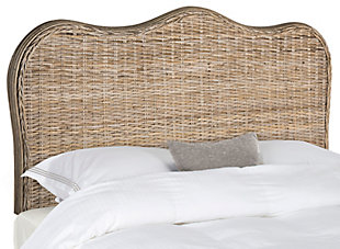 This classic-size camelback headboard is refreshed with the handcrafted look and texture of woven Kubu rattan in pretty gray tones, with rattan poles and hardwood details. This versatile headboard can be dressed up or down for city or country homes.Made of woven rattan in gray tones | Hardwood details | Headboard only | Assembly required