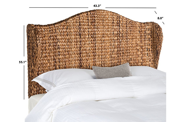 The ultimate in sustainable design, this gently arched headboard is arty woven of banana leaf fibers replete with rich brown tones. Its classic camelback design, side wings and braided texture make your bedroom a naturally indulgent oasis.Made with woven banana leaf fibers; rich brown tones  | Braided texture  | Side wings | Headboard only | Assembly required