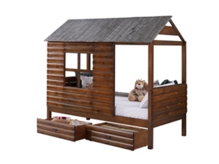 Donco Kids Log Cabin Low Loft with Dual Under Bed Drawers