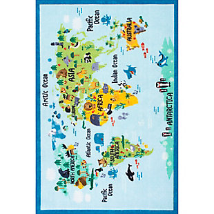 nuLOOM Animal World Map Rug, Baby Blue, large