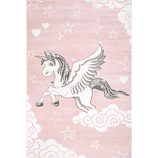 nuLOOM Emmie Flying Unicorn Nursery Rug, Pink, large