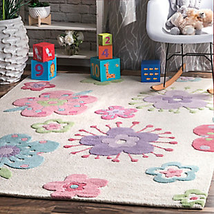 nuLOOM Handmade Louella Floral Rug, Off White, rollover