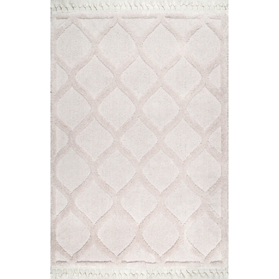 nuLOOM Raised Ogee Trellis Nursery Rug, Ivory, large