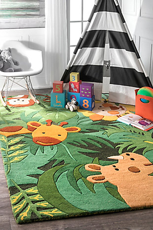 nuLOOM Hand Tufted King of the Jungle 9' x 12' Rug, Green, rollover