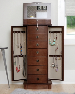 Naomi Locking Jewelry Armoire, Walnut, large