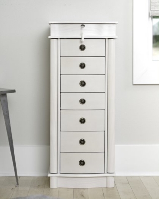 Naomi Locking Jewelry Armoire, White, large