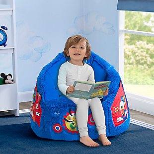 This Mickey Mouse Cozee Fluffy Chair by Delta Children will add friendly character to any space. Featuring colorful graphics of Mickey and all of his friends, this magical kids' chair with pockets on both sides is the cutest and most convenient seating option for your little one. Stuffed with a shredded foam that contours to your child's body, it delivers more comfort and support than traditional bean bag chairs. The perfect chair for reading, playing or snuggling, the plush faux fur cover and supportive back help give kids an oh-so-cozy spot to call their own, and its lightweight design means it can go anywhere your child goes. The innovative foam construction will keep its shape for long-lasting use that will accommodate to your child's needs, year after year. Plus, the chair's non-slip bottom ensures it stays in place. It's the perfect chair for your playroom, bedroom or living room.PREMIUM MATERIALS: Generous foam filling is durable and will keep its shape longer than a traditional bean bag chair. Supportive back and seat surround your child in comfort. Non-slip bottom keeps chair in place | COZY FEEL: Plush, sensory-friendly cover is super-soft. Non-crinkly design is quieter than bean bag chair. Machine washable cover - wash before use. Once unboxed chair expands 5x (may take 24 hours to expand) | FOR MICKEY MOUSE FANS: Chair features cool Mickey Mouse graphics, pockets on each side and embroidered detailing on the front | PORTABLE + VERSATILE COMFORT: Lightweight chair can be moved from room to room. Comfier than a bean bag chair. Great for bedrooms, playrooms, basements, gaming, studying or dorm rooms. Recommended for ages 2 to 6 years (holds up to 60 lbs.) | CHILD SAFE ZIPPER: To prevent kids from opening the chair, we use a childproof zipper that comes without a pull, it can only be opened using a paperclip. Chair meets or exceeds government and ASTM safety standards | For any questions regarding Delta Children products, please contact consumersupport@deltachildren.com Monday to Friday, 8:30 a.m. to 6 p.m. (EST)