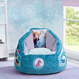 This Disney Frozen Cozee Fluffy Chair by Delta Children will add enchanting style to any space. Featuring colorful graphics of Anna and Elsa, this magical kids' chair with pockets on both sides is the cutest and most convenient seating option for your little one. Stuffed with a shredded foam that contours to your child's body, it delivers more comfort and support than traditional bean bag chairs. The perfect chair for reading, playing or snuggling, the plush faux fur cover and supportive back help give kids an oh-so-cozy spot to call their own, and its lightweight design means it can go anywhere your child goes. The innovative foam construction will keep its shape for long-lasting use that will accommodate to your child's needs, year after year. Plus, the chair's non-slip bottom ensures it stays in place. It's the perfect chair for your playroom, bedroom or living room.PREMIUM MATERIALS: Generous foam filling is durable and will keep its shape longer than a traditional bean bag chair. Supportive back and seat surround your child in comfort. Non-slip bottom keeps chair in place | COZY FEEL: Plush, sensory-friendly cover is super-soft. Non-crinkly design is quieter than bean bag chair. Machine washable cover - wash before use. Once unboxed chair expands 5x (may take 24 hours to expand) | FOR FROZEN FANS: Chair features cool graphics of Anna and Elsa, pockets on each side and embroidered detailing on the front | PORTABLE + VERSATILE COMFORT: Lightweight chair can be moved from room to room. Comfier than a bean bag chair. Great for bedrooms, playrooms, basements, gaming, studying or dorm rooms. Recommended for ages 2 to 6 years (holds up to 60 lbs.) | CHILD SAFE ZIPPER: To prevent kids from opening the chair, we use a childproof zipper that comes without a pull, it can only be opened using a paperclip. Chair meets or exceeds government and ASTM safety standards | For any questions regarding Delta Children products, please contact consumersupport@deltachildren.com Monday to Friday, 8:30 a.m. to 6 p.m. (EST)