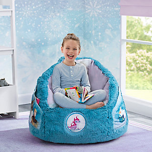This Disney Frozen Cozee Fluffy Chair by Delta Children will add enchanting style to any space. Featuring colorful graphics of Anna and Elsa, this magical kids' chair with pockets on both sides is the cutest and most convenient seating option for your little one. Stuffed with a shredded foam that contours to your child's body, it delivers more comfort and support than traditional bean bag chairs. The perfect chair for reading, playing or snuggling, the plush faux fur cover and supportive back help give kids an oh-so-cozy spot to call their own, and its lightweight design means it can go anywhere your child goes. The innovative foam construction will keep its shape for long-lasting use that will accommodate to your child's needs, year after year. Plus, the chair's non-slip bottom ensures it stays in place. It's the perfect chair for your playroom, bedroom or living room.PREMIUM MATERIALS: Generous foam filling is durable and will keep its shape longer than a traditional bean bag chair. Supportive back and seat surround your child in comfort. Non-slip bottom keeps chair in place | COZY FEEL: Plush, sensory-friendly cover is super-soft. Non-crinkly design is quieter than bean bag chair. Machine washable cover - wash before use. Once unboxed chair expands 5x (may take 24 hours to expand) | FOR FROZEN FANS: Chair features cool graphics of Anna and Elsa, pockets on each side and embroidered detailing on the front | PORTABLE + VERSATILE COMFORT: Lightweight chair can be moved from room to room. Comfier than a bean bag chair. Great for bedrooms, playrooms, basements, gaming, studying or dorm rooms. Recommended for ages 2 to 6 years (holds up to 60 lbs.) | CHILD SAFE ZIPPER: To prevent kids from opening the chair, we use a childproof zipper that comes without a pull, it can only be opened using a paperclip. Chair meets or exceeds government and ASTM safety standards | For any questions regarding Delta Children products, please contact consumersupport@deltachildren.com Monday to Friday, 8:30 a.m. to 6 p.m. (EST)