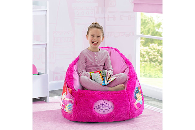 This Disney Princess Cozee Fluffy Chair by Delta Children is the perfect throne for your little royal. Featuring enchanting graphics of Ariel, Jasmine and Rapunzel, this comfy toddler chair with pockets on both sides is the cutest and most convenient seating option for your little one. Stuffed with a shredded foam that contours to your child's body, it delivers more comfort and support than traditional bean bag chairs. The perfect chair for reading, playing or snuggling, the plush faux fur cover and supportive back help give kids an oh-so-cozy spot to call their own, and its lightweight design means it can go anywhere your child goes. The innovative foam construction will keep its shape for long-lasting use that will accommodate to your child's needs, year after year. Plus, the chair's non-slip bottom ensures it stays in place. It's the perfect chair for your playroom, bedroom or living room.PREMIUM MATERIALS: Generous foam filling is durable and will keep its shape longer than a traditional bean bag chair. Supportive back and seat surround your child in comfort. Non-slip bottom keeps chair in place | COZY FEEL: Plush, sensory-friendly cover is super-soft. Non-crinkly design is quieter than bean bag chair. Machine washable cover - wash before use. Once unboxed chair expands 5x (may take 24 hours to expand) | FOR DISNEY PRINCESS FANS: Chair features cool graphics of Disney Princesses, pockets on each side and embroidered detailing on the front | PORTABLE + VERSATILE COMFORT: Lightweight chair can be moved from room to room. Comfier than a bean bag chair. Great for bedrooms, playrooms, basements, gaming, studying or dorm rooms. Recommended for ages 2 to 6 years (holds up to 60 lbs.) | CHILD SAFE ZIPPER: To prevent kids from opening the chair, we use a childproof zipper that comes without a pull, it can only be opened using a paperclip. Chair meets or exceeds government and ASTM safety standards | For any questions regarding Delta Children products, please contact consumersupport@deltachildren.com Monday to Friday, 8:30 a.m. to 6 p.m. (EST)