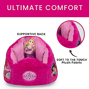 This Disney Princess Cozee Fluffy Chair by Delta Children is the perfect throne for your little royal. Featuring enchanting graphics of Ariel, Jasmine and Rapunzel, this comfy toddler chair with pockets on both sides is the cutest and most convenient seating option for your little one. Stuffed with a shredded foam that contours to your child's body, it delivers more comfort and support than traditional bean bag chairs. The perfect chair for reading, playing or snuggling, the plush faux fur cover and supportive back help give kids an oh-so-cozy spot to call their own, and its lightweight design means it can go anywhere your child goes. The innovative foam construction will keep its shape for long-lasting use that will accommodate to your child's needs, year after year. Plus, the chair's non-slip bottom ensures it stays in place. It's the perfect chair for your playroom, bedroom or living room.PREMIUM MATERIALS: Generous foam filling is durable and will keep its shape longer than a traditional bean bag chair. Supportive back and seat surround your child in comfort. Non-slip bottom keeps chair in place | COZY FEEL: Plush, sensory-friendly cover is super-soft. Non-crinkly design is quieter than bean bag chair. Machine washable cover - wash before use. Once unboxed chair expands 5x (may take 24 hours to expand) | FOR DISNEY PRINCESS FANS: Chair features cool graphics of Disney Princesses, pockets on each side and embroidered detailing on the front | PORTABLE + VERSATILE COMFORT: Lightweight chair can be moved from room to room. Comfier than a bean bag chair. Great for bedrooms, playrooms, basements, gaming, studying or dorm rooms. Recommended for ages 2 to 6 years (holds up to 60 lbs.) | CHILD SAFE ZIPPER: To prevent kids from opening the chair, we use a childproof zipper that comes without a pull, it can only be opened using a paperclip. Chair meets or exceeds government and ASTM safety standards | For any questions regarding Delta Children products, please contact consumersupport@deltachildren.com Monday to Friday, 8:30 a.m. to 6 p.m. (EST)