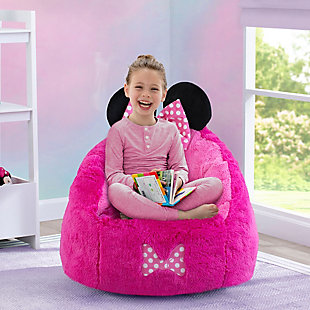 This Minnie Mouse Cozee Figural Chair by Delta Children is simply ear-resistible. Featuring Minnie’s signature bow and polka dot detailing, this magical kids' chair with three dimensional ears on top is the cutest seating option for your little one. Stuffed with a shredded foam that contours to your child's body, it delivers more comfort and support than traditional bean bag chairs. The perfect chair for reading, playing or snuggling, the plush faux fur cover and supportive back help give kids an oh-so-cozy spot to call their own, and its lightweight design means it can go anywhere your child goes. The innovative foam construction will keep its shape for long-lasting use that will accommodate to your child's needs, year after year. Plus, the chair's non-slip bottom ensures it stays in place. It's the perfect chair for your playroom, bedroom or living room.PREMIUM MATERIALS: Generous foam filling is durable and will keep its shape longer than a traditional bean bag chair. Supportive back and seat surround your child in comfort. Non-slip bottom keeps chair in place | COZY FEEL: Plush, sensory-friendly cover is super-soft. Non-crinkly design is quieter than bean bag chair. Machine washable cover - wash before use. Once unboxed chair expands 5x (may take 24 hours to expand) | FOR MINNIE MOUSE FANS: Chair features cool Minnie Mouse graphics, three dimensional ears and embroidered detailing on the front | PORTABLE + VERSATILE COMFORT: Lightweight chair can be moved from room to room. Comfier than a bean bag chair. Great for bedrooms, playrooms, basements, gaming, studying or dorm rooms. Recommended for ages 2 to 6 years (holds up to 60 lbs.) | CHILD SAFE ZIPPER: To prevent kids from opening the chair, we use a childproof zipper that comes without a pull, it can only be opened using a paperclip. Chair meets or exceeds government and ASTM safety standards | For any questions regarding Delta Children products, please contact consumersupport@deltachildren.com Monday to Friday, 8:30 a.m. to 6 p.m. (EST)