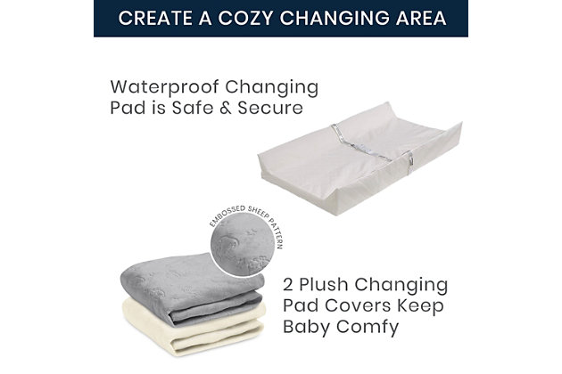 Make preparing for your baby or sending a baby shower gift as easy as 1-2-3 with this 9-Piece Nursery-in-a-Box Newborn Baby Gift Set by Serta. This convenient set includes essential items to keep baby comfortable: two swaddles made of 100% cotton (one small, one large), a contoured changing pad, two plush changing pad covers, two crib sheets, a waterproof crib mattress pad and a crib wedge to help babies with acid reflux or congestion. Packed in an easily giftable box, this Nursery-in-a-Box is the ideal gift for parents-to-be.  PREMIUM SET OF BABY ESSENTIALS: This baby gift set includes 9 newborn must-haves from a brand you trust: 2 swaddles (1 small, 1 large), 1 changing pad, 2 changing pad covers, 2 crib sheets, 1 crib mattress pad, 1 crib wedge | GREAT GIFT FOR BOYS OR GIRLS: Made of foam, fabric and vinyl, this gender-neutral gift set includes the most popular items for welcoming a new baby and comes in an easily giftable box for baby showers/parents-to-be | COMFORTS NEWBORNS: Swaddles create a cozy, womb-like feeling and help prevent startle reflex that can wake your infant-set includes 2 swaddle sizes to accommodate growing babies; the crib wedge helps babies with acid reflux or congestion | EASY TO CLEAN: The swaddles, crib sheets, mattress pad and changing pad covers all are machine washable; waterproof changing pad and mattress pad cover help keep nursery clean and fresh | For any questions regarding Delta Children products, please contact consumersupport@deltachildren.com Monday to Friday, 8:30 a.m. to 6 p.m. (EST)
