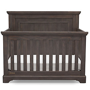Rustic craftsmanship brings warmth and character to the Paloma 4-in-1 Convertible Crib from Simmons Kids. Gorgeously made from strong and sturdy pine, this crib features a hand-distressed, soft texture finish that makes each piece one of a kind. Impressive details such as crown molding, intricate trim and a full panel headboard add to its charming style. Built to the highest safety standards, the Paloma 4-in-1 Crib is JPMA certified, so you can be comfortably secure in the selection of baby's crib. For additional convenience, this versatile crib features a three-position mattress height adjustment that allows you to lower the mattress as your baby grows, plus it converts into a toddler bed, daybed and full size bed when your child is ready. Due to varying wood grains and variations in the hand-applied finish, product might appear slightly different than those shown on site. BUILT TO LAST: Strong and sturdy wood construction helps create a dream nursery where you’ll spend plenty of time with your kid; Easy assembly | CONVERTIBLE CRIB: Converts from a crib to a toddler bed, daybed and full size bed with headboard and footboard (daybed/toddler guardrail kit and full size bed rails sold separately) | GROWS WITH BABY: The 3 position mattress height adjustment on this crib allows you to lower the mattress as your baby begins to sit or stand | WE PUT YOUR BABY’S SAFETY FIRST: This crib is JPMA certified to meet or exceed all safety standards set by the CPSC and ASTM; Tested for lead and other toxic elements to meet or exceed government and ASTM safety standards | SIZE: Fits standard size crib mattress (sold separately) | For any questions regarding Delta Children products, please contact consumersupport@deltachildren.com Monday to Friday, 8:30 a.m. to 6 p.m. (EST)