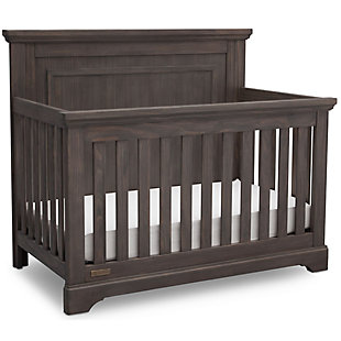 Rustic craftsmanship brings warmth and character to the Paloma 4-in-1 Convertible Crib from Simmons Kids. Gorgeously made from strong and sturdy pine, this crib features a hand-distressed, soft texture finish that makes each piece one of a kind. Impressive details such as crown molding, intricate trim and a full panel headboard add to its charming style. Built to the highest safety standards, the Paloma 4-in-1 Crib is JPMA certified, so you can be comfortably secure in the selection of baby's crib. For additional convenience, this versatile crib features a three-position mattress height adjustment that allows you to lower the mattress as your baby grows, plus it converts into a toddler bed, daybed and full size bed when your child is ready. Due to varying wood grains and variations in the hand-applied finish, product might appear slightly different than those shown on site. BUILT TO LAST: Strong and sturdy wood construction helps create a dream nursery where you’ll spend plenty of time with your kid; Easy assembly | CONVERTIBLE CRIB: Converts from a crib to a toddler bed, daybed and full size bed with headboard and footboard (daybed/toddler guardrail kit and full size bed rails sold separately) | GROWS WITH BABY: The 3 position mattress height adjustment on this crib allows you to lower the mattress as your baby begins to sit or stand | WE PUT YOUR BABY’S SAFETY FIRST: This crib is JPMA certified to meet or exceed all safety standards set by the CPSC and ASTM; Tested for lead and other toxic elements to meet or exceed government and ASTM safety standards | SIZE: Fits standard size crib mattress (sold separately) | For any questions regarding Delta Children products, please contact consumersupport@deltachildren.com Monday to Friday, 8:30 a.m. to 6 p.m. (EST)