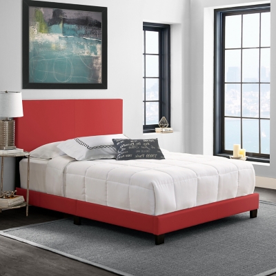 Fiona Queen Upholstered Faux Leather Platform Bed, Red, large