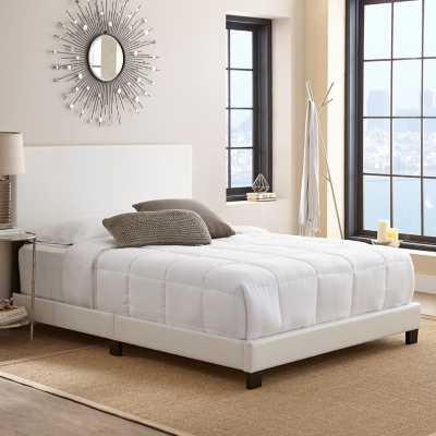 Fiona King Upholstered Faux Leather Platform Bed, White, large
