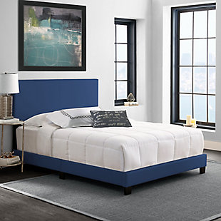Fiona King Upholstered Faux Leather Platform Bed, Blue, rollover
