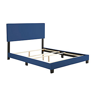Fiona King Upholstered Faux Leather Platform Bed, Blue, large