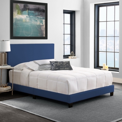 Fiona Queen Upholstered Faux Leather Platform Bed, Blue, large