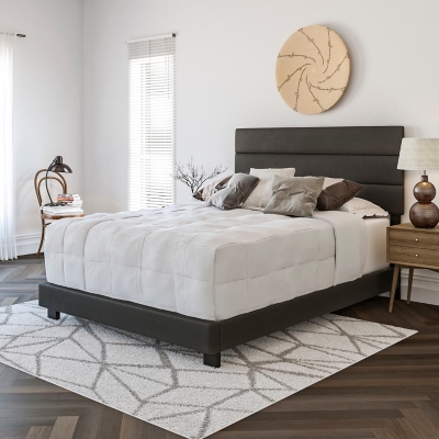 Brayan King Upholstered Faux Leather Platform Bed, Black, rollover