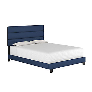 Brayan Queen Upholstered Faux Leather Platform Bed, Blue, large