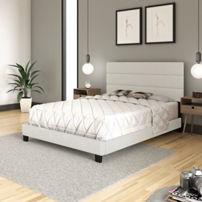 Brayan Upholstered Linen Platform Bed, White