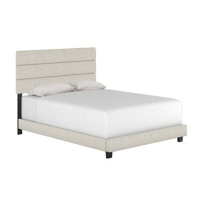 Brayan Queen Upholstered Linen Platform Bed, White, grid
