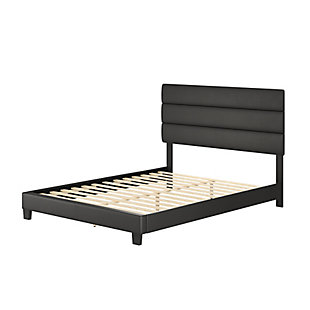 Harrianna Queen Upholstered Faux Leather Platform Bed, Black, large