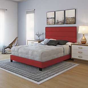 Harrianna Queen Upholstered Faux Leather Platform Bed, Red, rollover