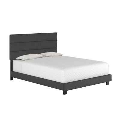 Harrianna Queen Upholstered Linen Platform Bed, Black, large