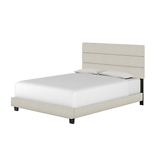 Harrianna Queen Upholstered Linen Platform Bed, White, large