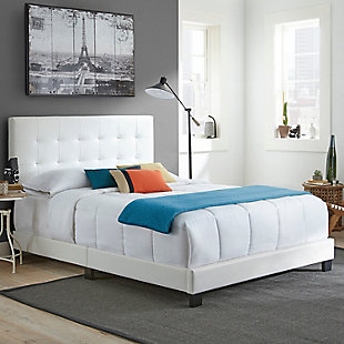 Badell Queen Upholstered Faux Leather Platform Bed, White, rollover