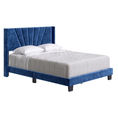 Zoeigh King Upholstered Velour Platform Bed, Blue, large