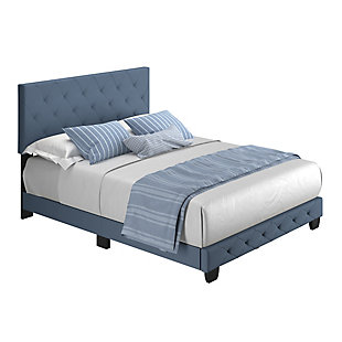Lilou King Upholstered Linen Platform Bed, Blue, large