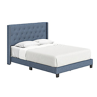 Caroun Queen Upholstered Linen Platform Bed, Blue, large