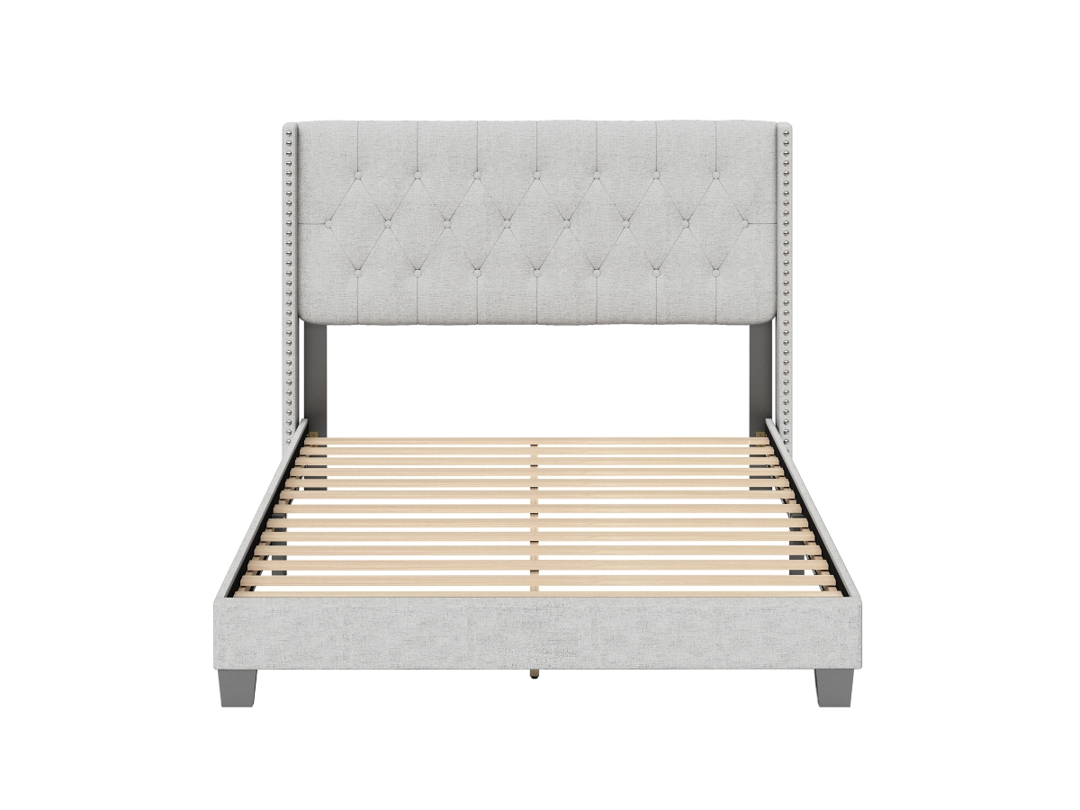 Caroun King Upholstered Linen Platform Bed | Ashley