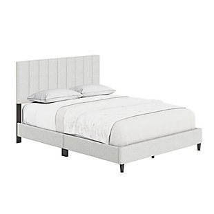 Rumer Full Upholstered Linen Platform Bed, Beige, large
