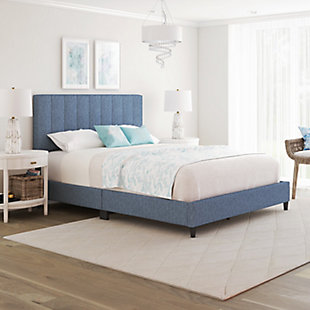 Rumer Queen Upholstered Linen Platform Bed, Blue, rollover