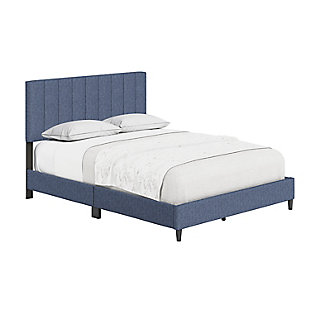Rumer Queen Upholstered Linen Platform Bed, Blue, large