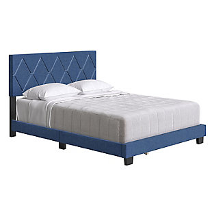 Destry Queen Upholstered Linen Platform Bed, Blue, large