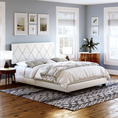 Destry Queen Upholstered Faux Leather Platform Bed, White