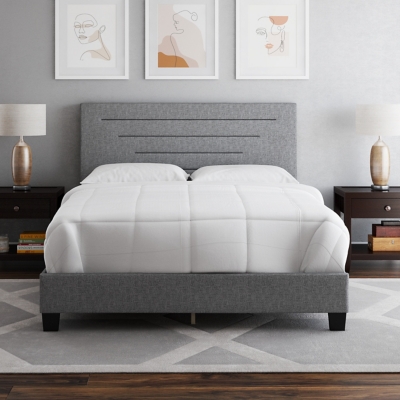 Aurelius Queen Upholstered Linen Platform Bed - Thumbnail 2