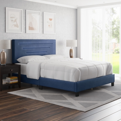 Aurelius King Upholstered Faux Leather Platform Bed, Blue, rollover